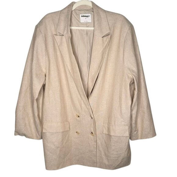 NEW Old Navy Womens 2X Double-Breasted Linen-Blend Blazer Beige Lightweight - Picture 3 of 9